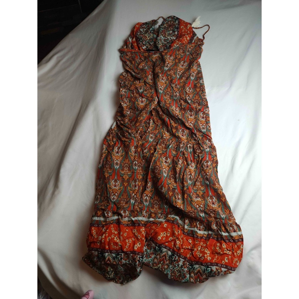 Luukse Maxi Dress Womens Size XL Orange Paisley Boho Tiered Ruffle Tassel Summer - Picture 5 of 6